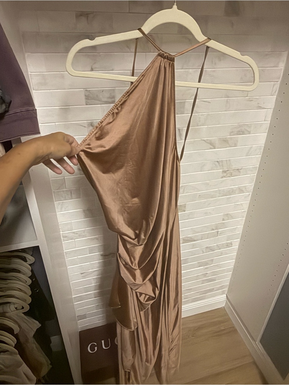 Satin One-Shoulder Brown Evening Dress